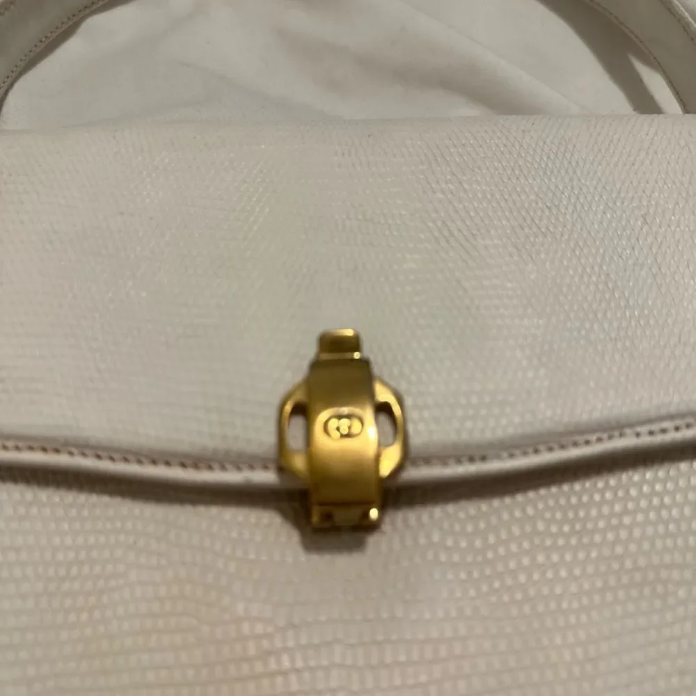 Gucci lizard embossed leather top handle tote